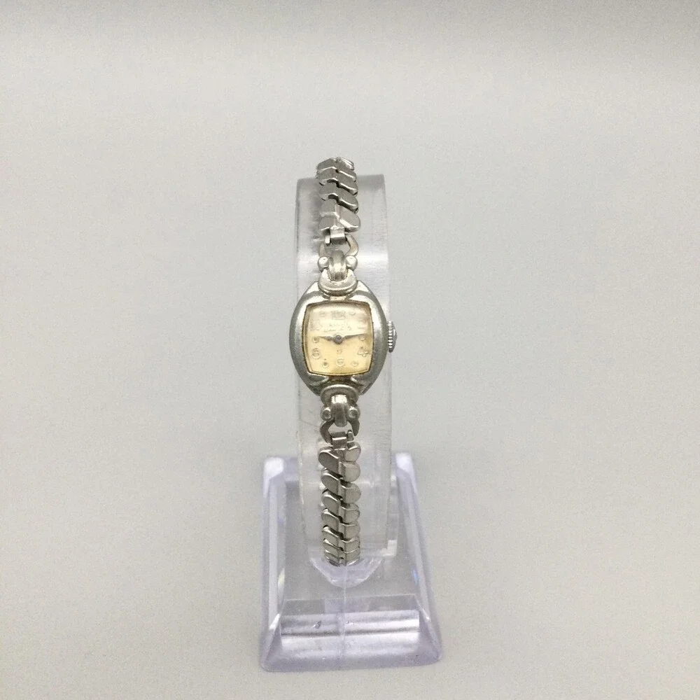 Vintage Elgin Starlite Womens Watch 14mm Silver Tone 17J Manual Wind Cocktail